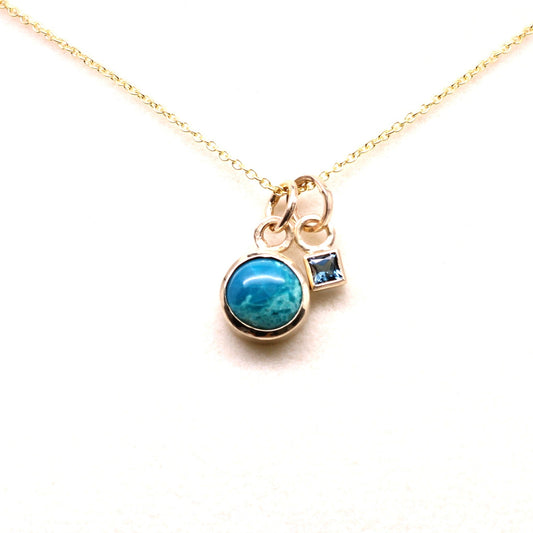 14K Gold Chrysocolla Necklace | Birthstone Accent Pendant