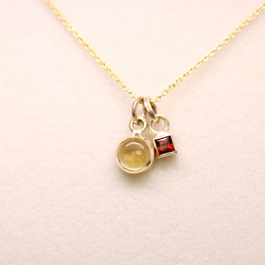 14K Gold 6mm Citrine Pendant – Choose Accent Birthstone & Chain Option