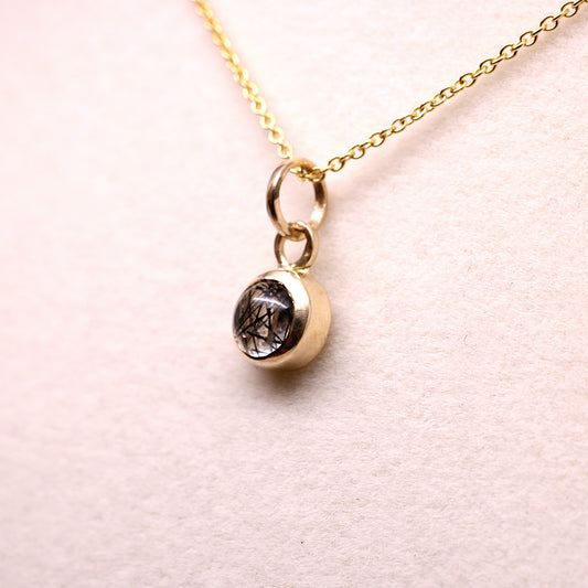 Black Tourmaline Quartz Pendant | 14K Gold | Custom Birthstone