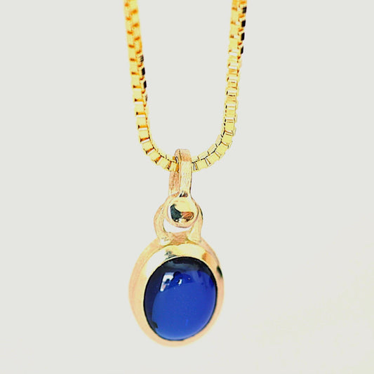 14K Solid Gold Blue Sapphire Necklace/Optional Gold Chain