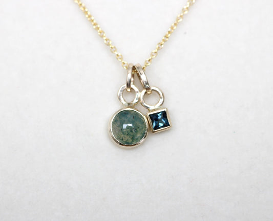 14K Gold Green Moss Agate Pendant Necklace, Birthstone Accent, Optional Chain