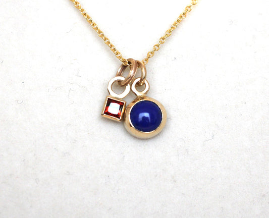 14K Gold Lapis Lazuli Necklace/Optional Birthstone Accent/Gold Chain/Personalized Jewelry