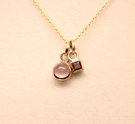 14K Gold Pink Quartz Pendant Necklace: Custom Birthstone Accent