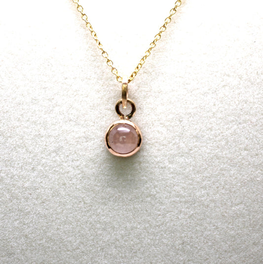 14K Gold Pink Quartz Pendant Necklace: Custom Birthstone Accent