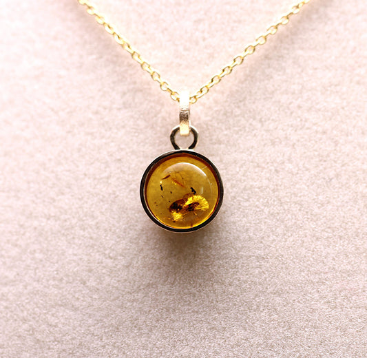 14K Solid Gold Amber Necklace/Custom Birthstone Accent/Optional Gold Chain/Personalized Jewelry Gift