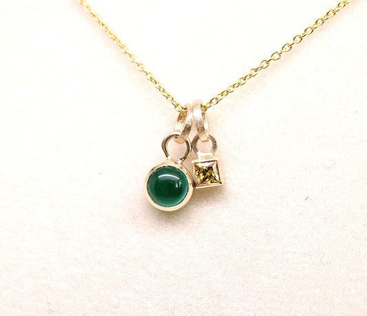 14K Solid Gold Emerald Necklace/Custom Birthstone Accent/Optional Gold Chain/Personalized Jewelry Gift