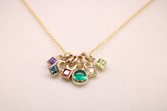 14K Solid Gold Emerald Necklace/Custom Birthstone Accent/Optional Gold Chain/Personalized Jewelry Gift