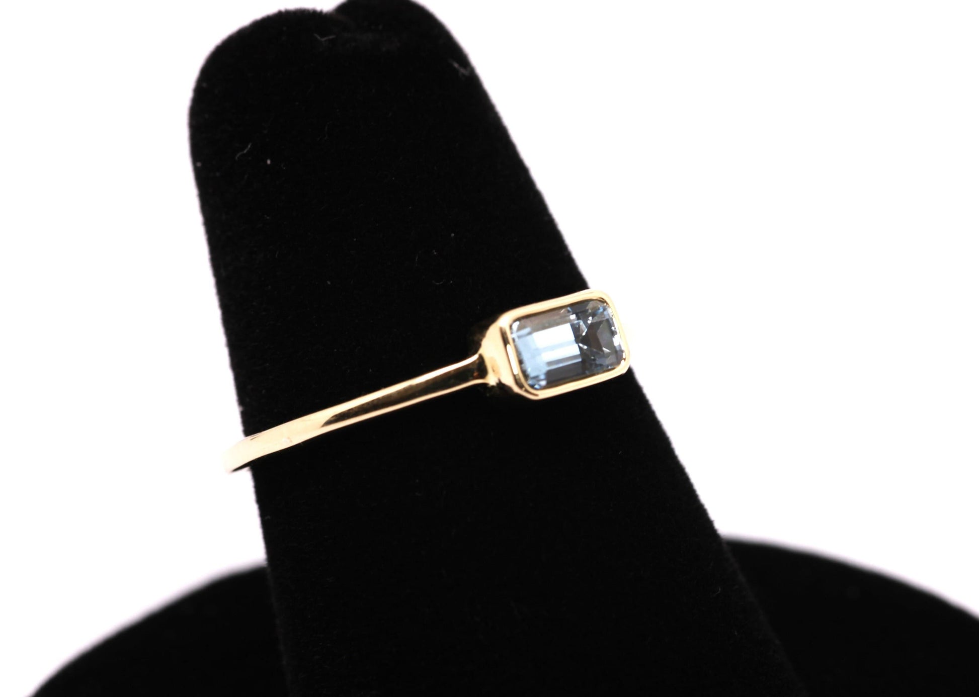 14k Gold Aquamarine Ring: Emerald Cut March Birthstone