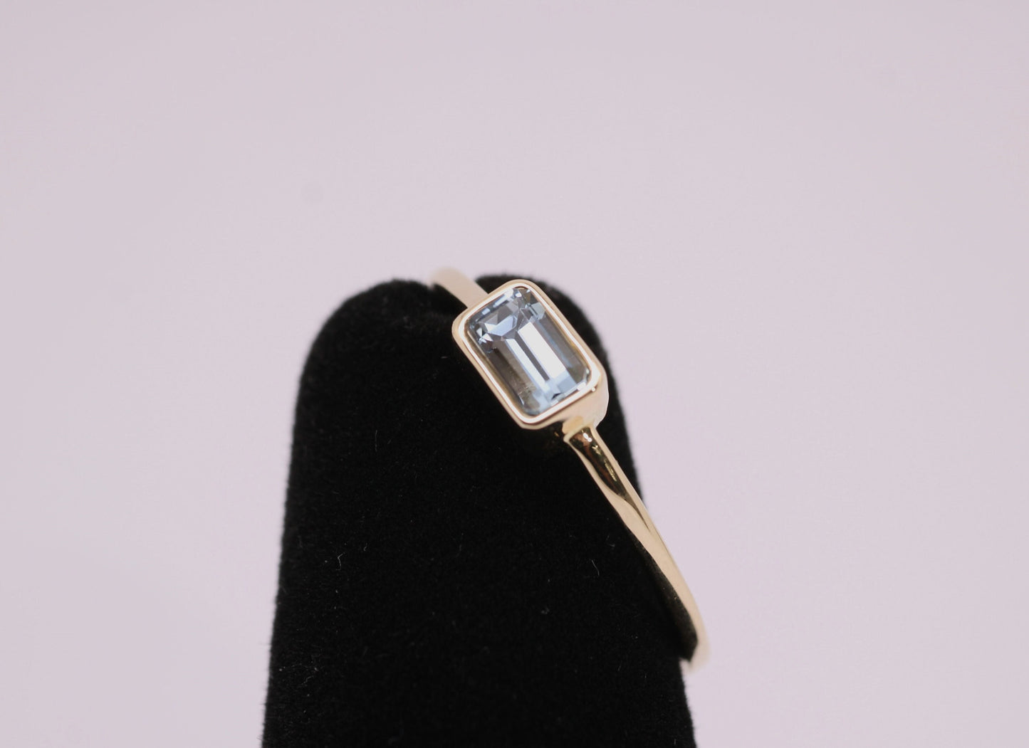 14k Gold Aquamarine Ring: Emerald Cut March Birthstone