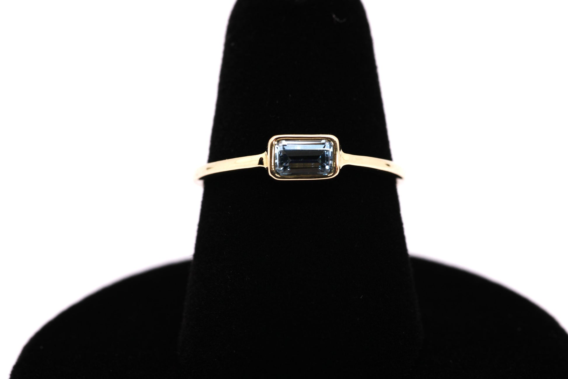 14k Gold Aquamarine Ring: Emerald Cut March Birthstone