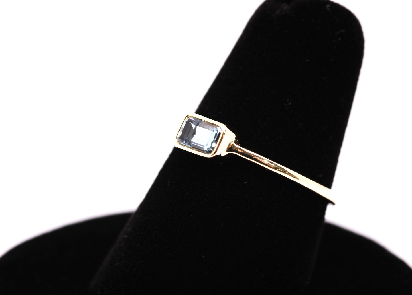 14k Gold Aquamarine Ring: Emerald Cut March Birthstone