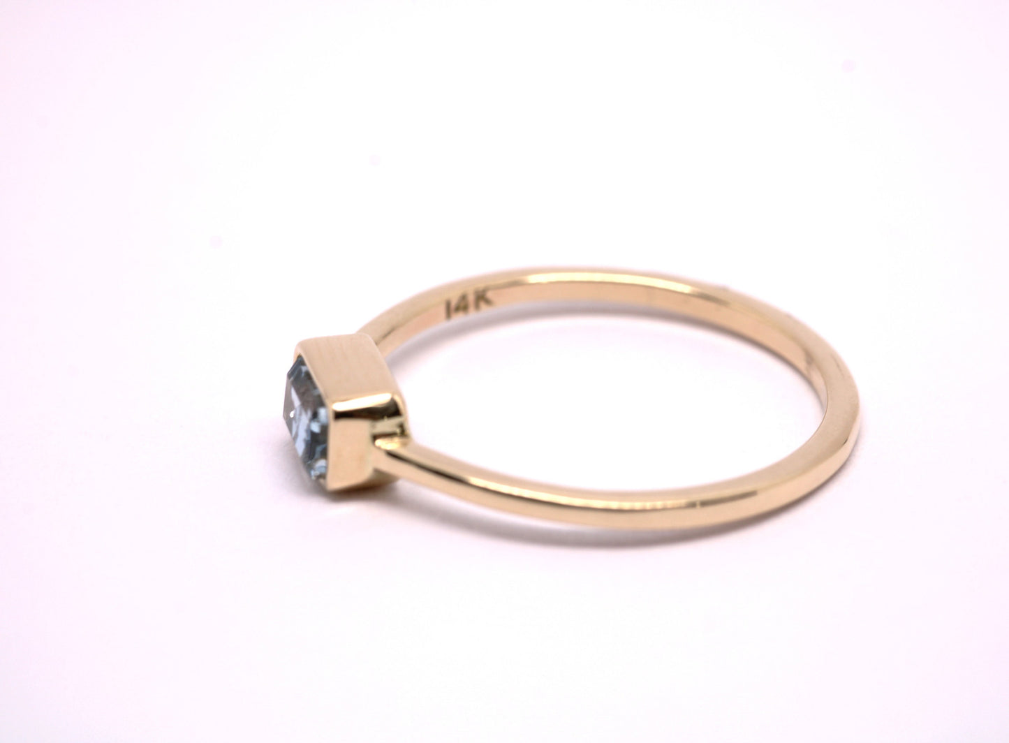 14k Gold Aquamarine Ring: Emerald Cut March Birthstone