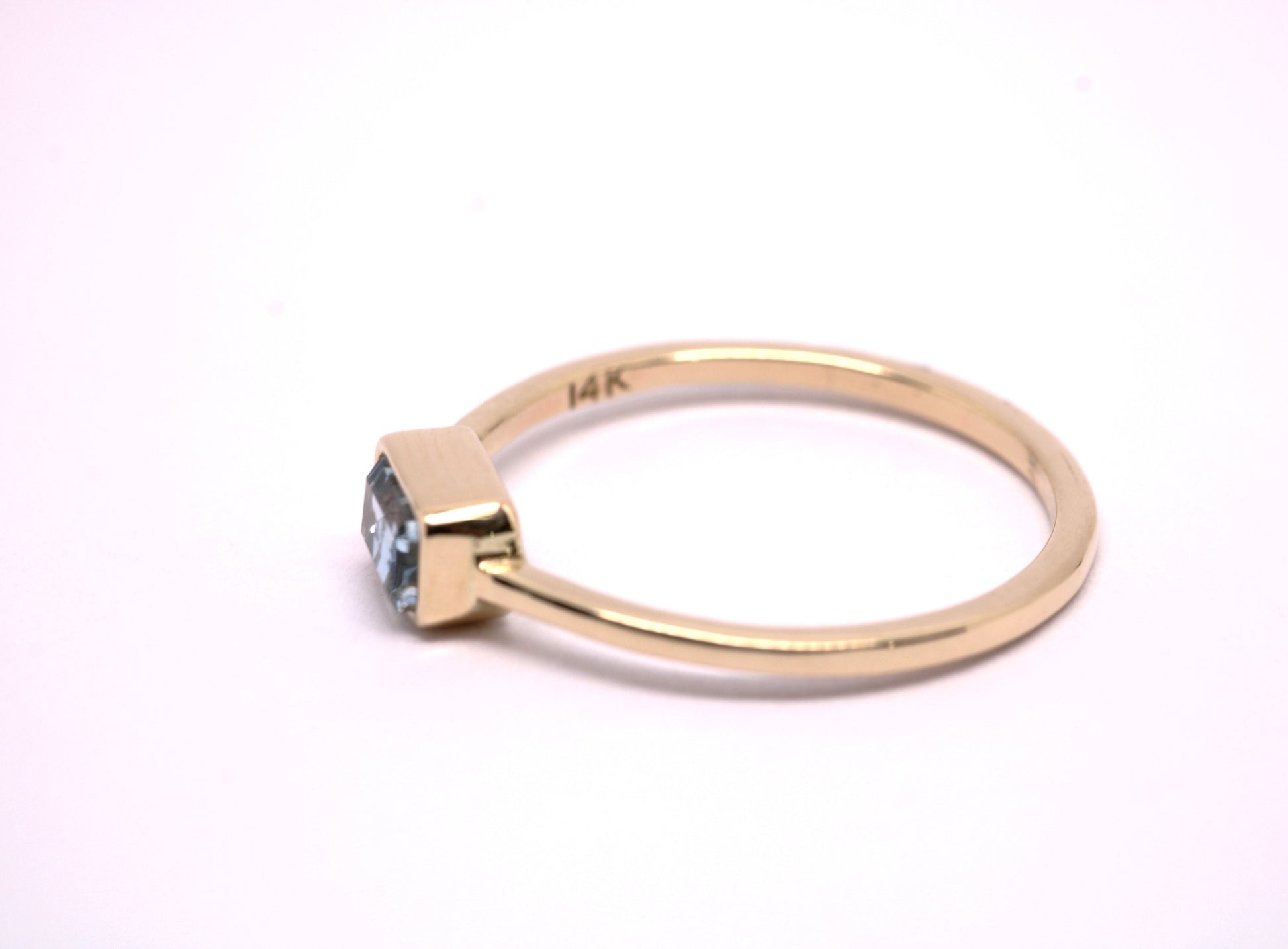 14k Gold Aquamarine Ring: Emerald Cut March Birthstone