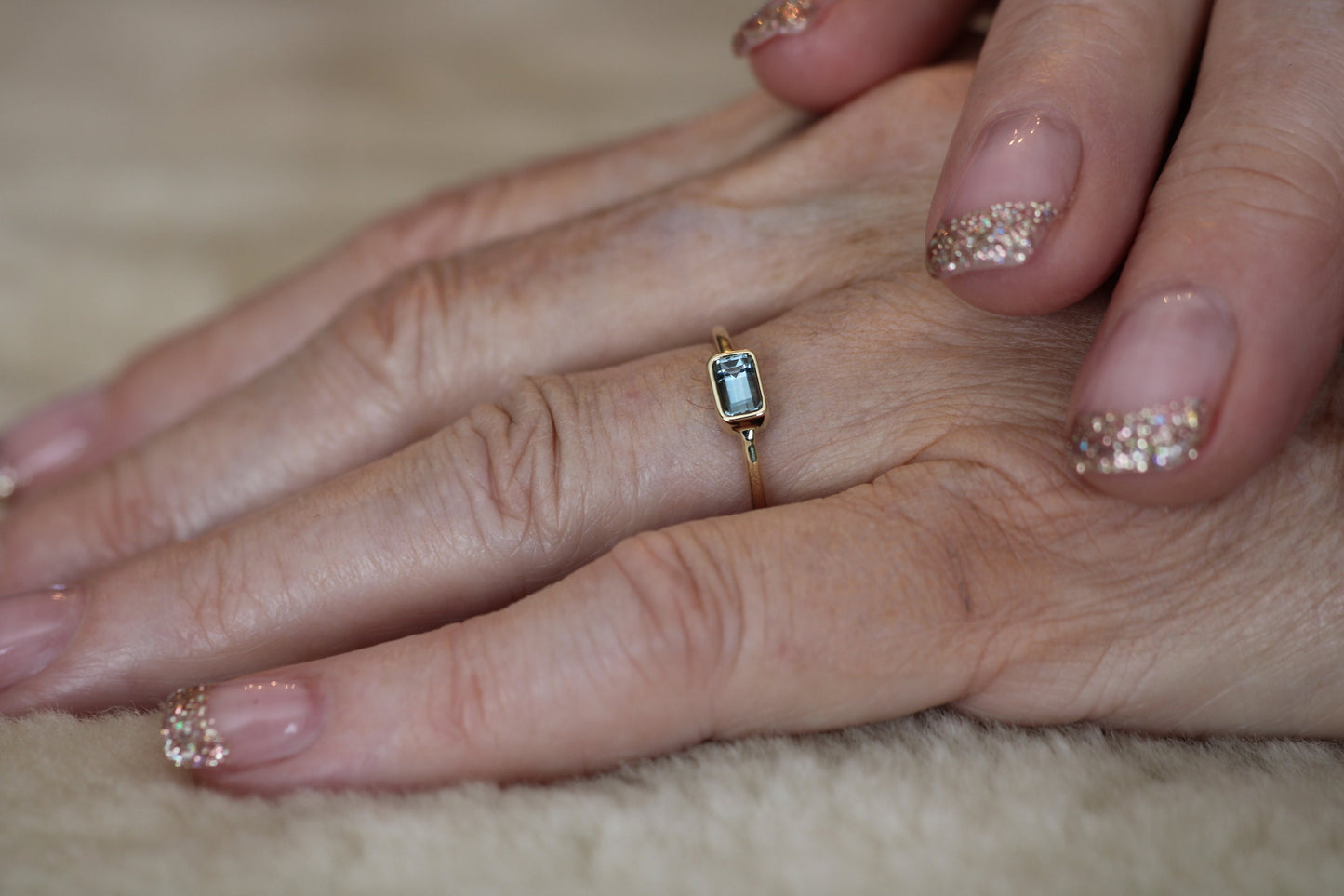 14k Gold Aquamarine Ring: Emerald Cut March Birthstone