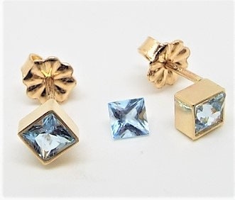 14k Gold Aquamarine Stud Earrings: March Birthstone (3.5mm)