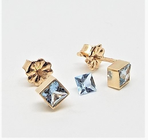 14k Gold Aquamarine Stud Earrings: March Birthstone (3.5mm)