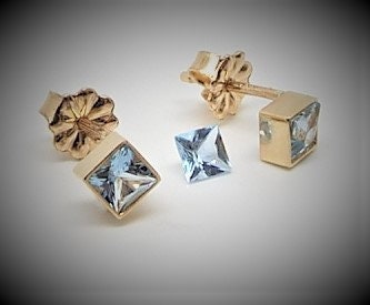 14k Gold Aquamarine Stud Earrings: March Birthstone (3.5mm)