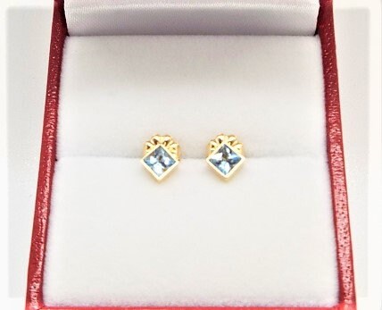 14k Gold Aquamarine Stud Earrings: March Birthstone (3.5mm)
