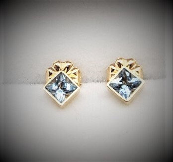 14k Gold Aquamarine Stud Earrings: March Birthstone (3.5mm)