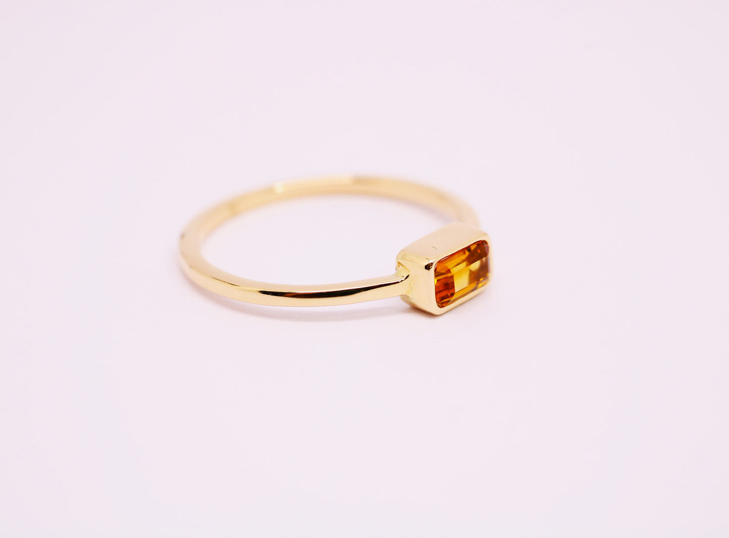 14k Gold Citrine Ring: Emerald Cut November Birthstone