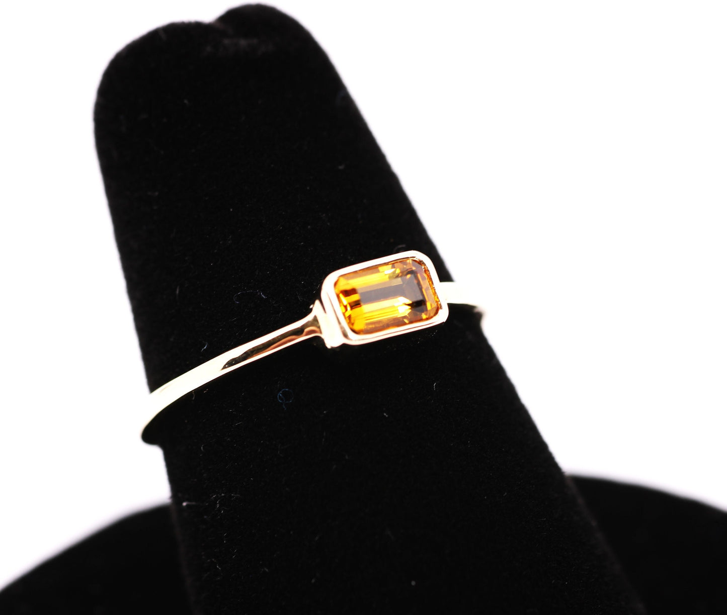 14k Gold Citrine Ring: Emerald Cut November Birthstone