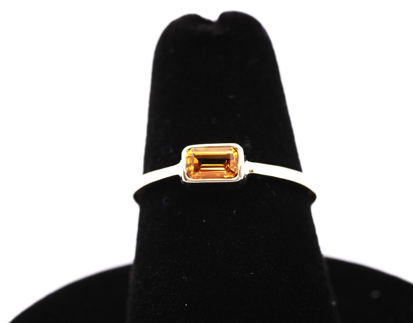 14k Gold Citrine Ring: Emerald Cut November Birthstone