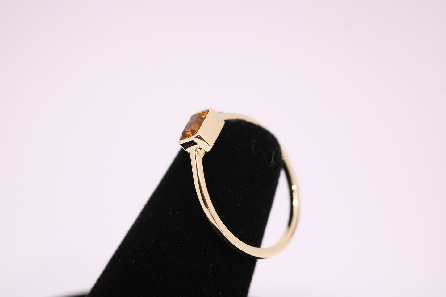 14k Gold Citrine Ring: Emerald Cut November Birthstone