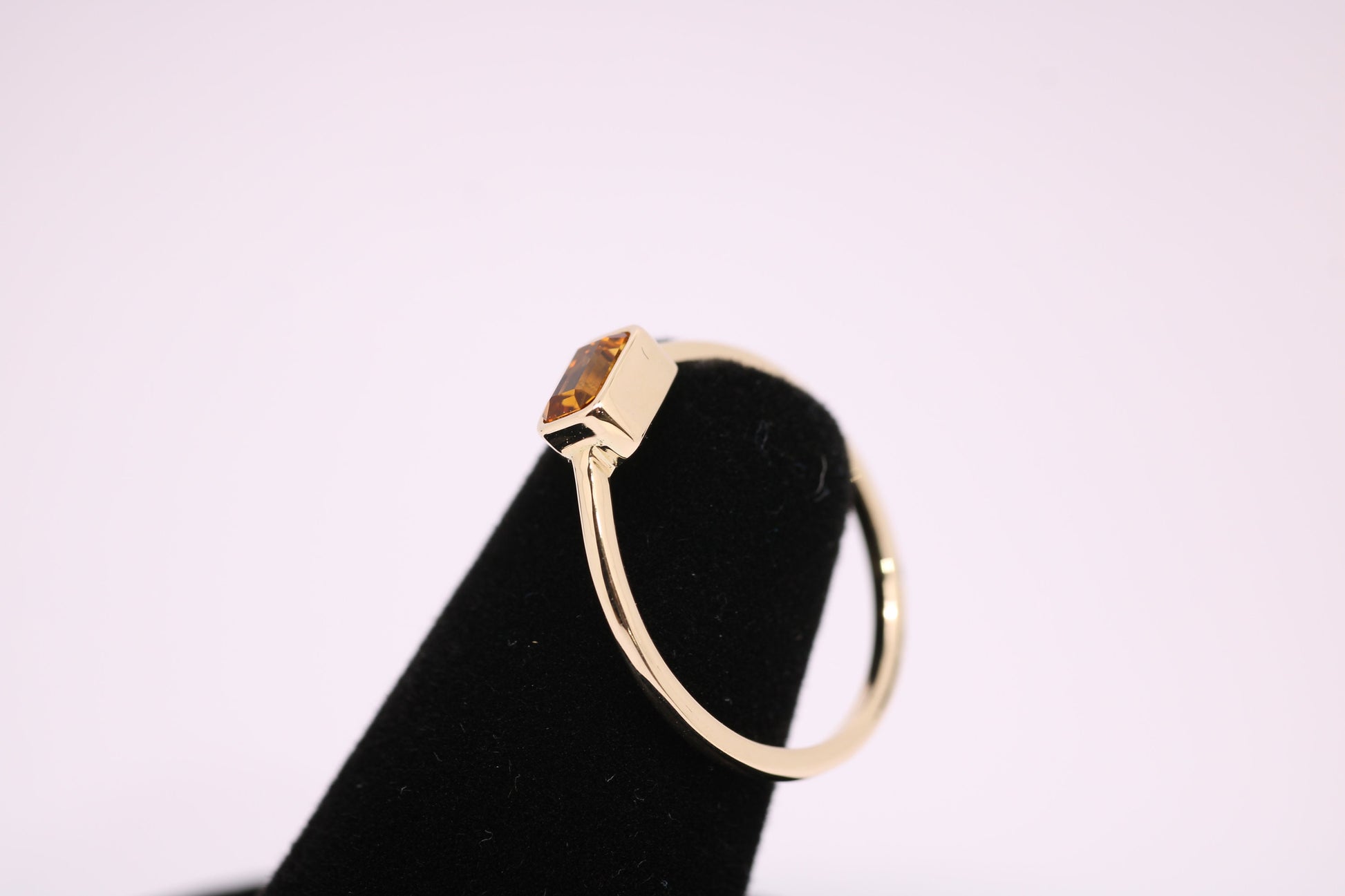 14k Gold Citrine Ring: Emerald Cut November Birthstone