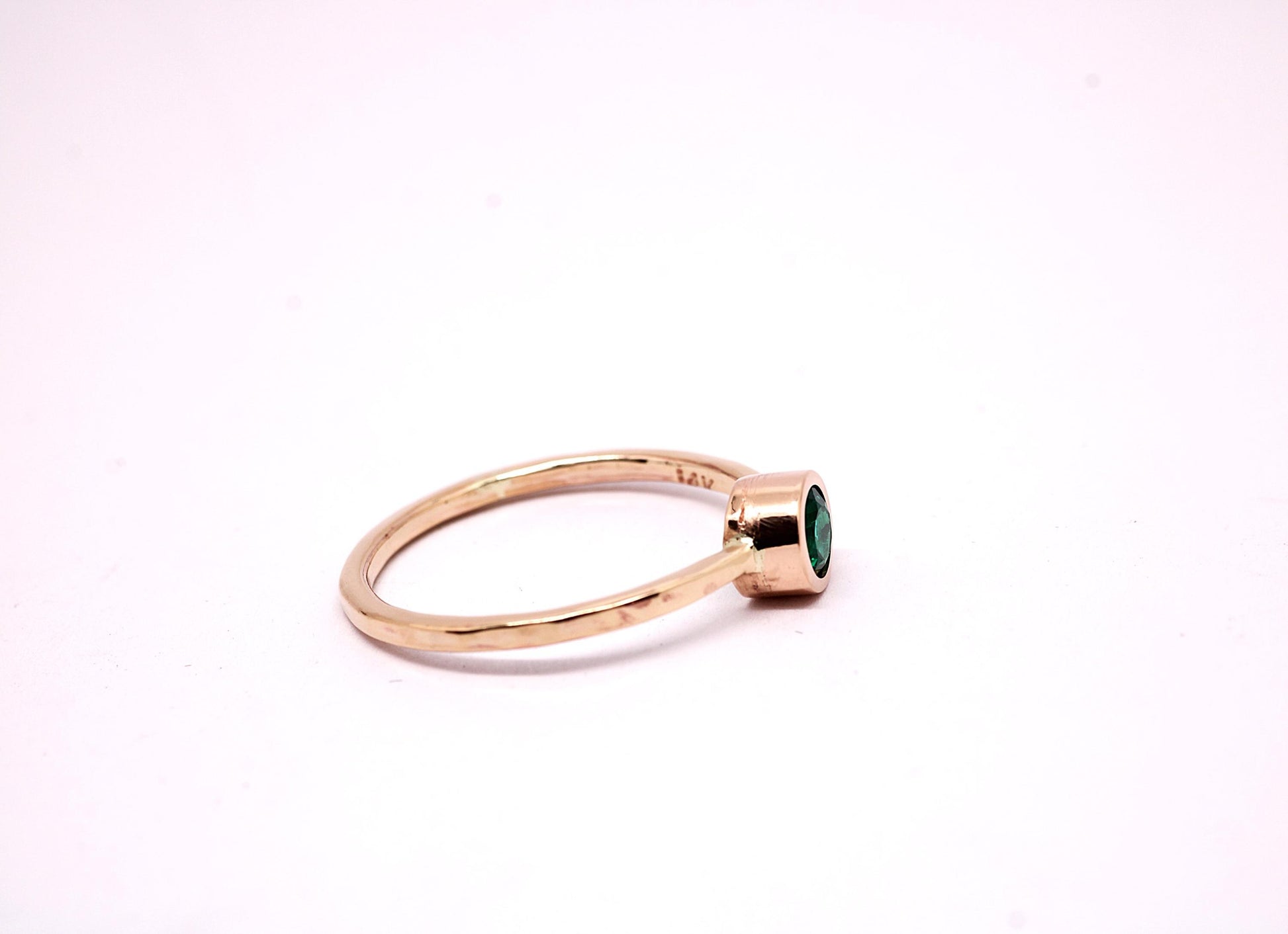 14k Gold Emerald Ring: Dainty May Birthstone Solitaire