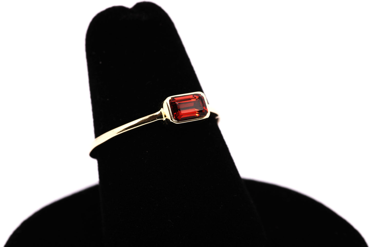 14k Gold Garnet Ring: Emerald Cut January Birthstone