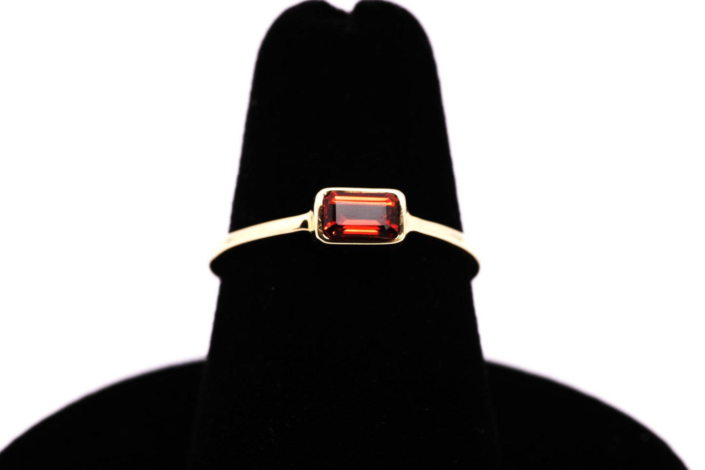 14k Gold Garnet Ring: Emerald Cut January Birthstone