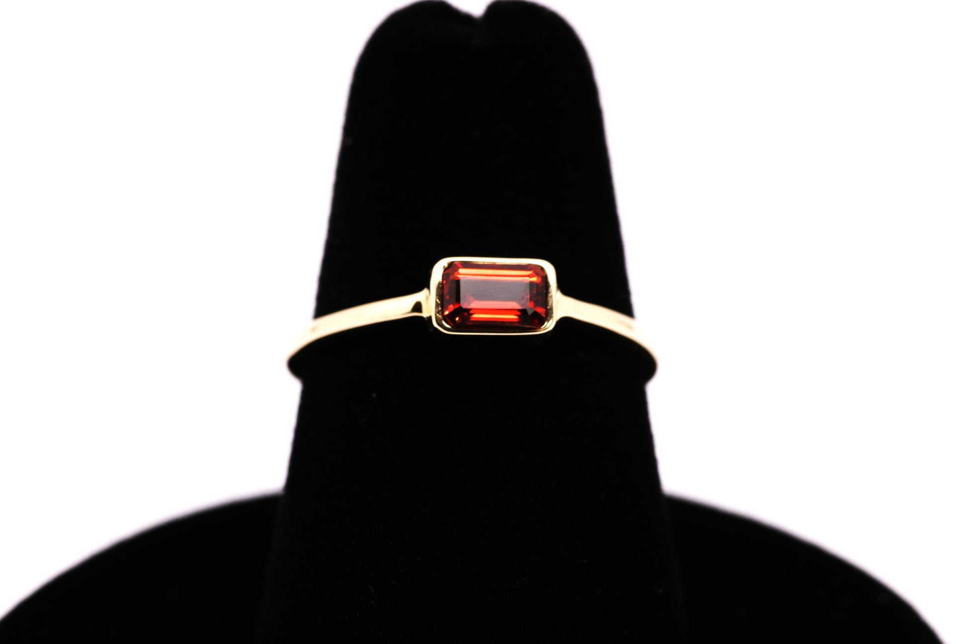 14k Gold Garnet Ring: Emerald Cut January Birthstone