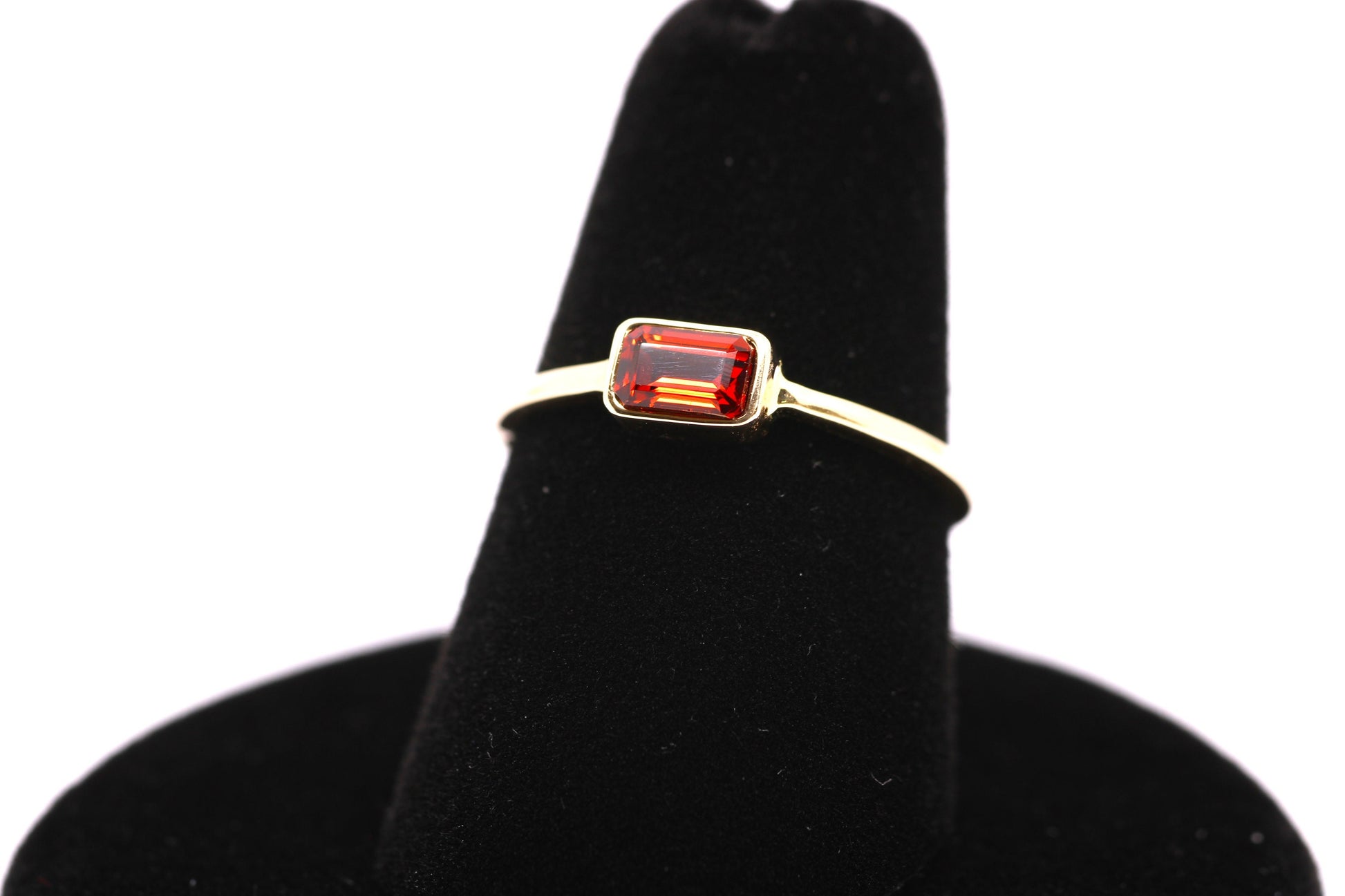 14k Gold Garnet Ring: Emerald Cut January Birthstone