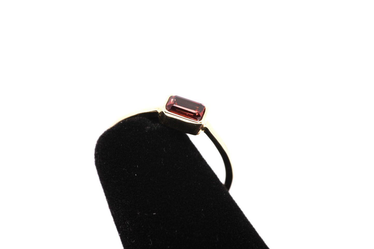 14k Gold Garnet Ring: Emerald Cut January Birthstone