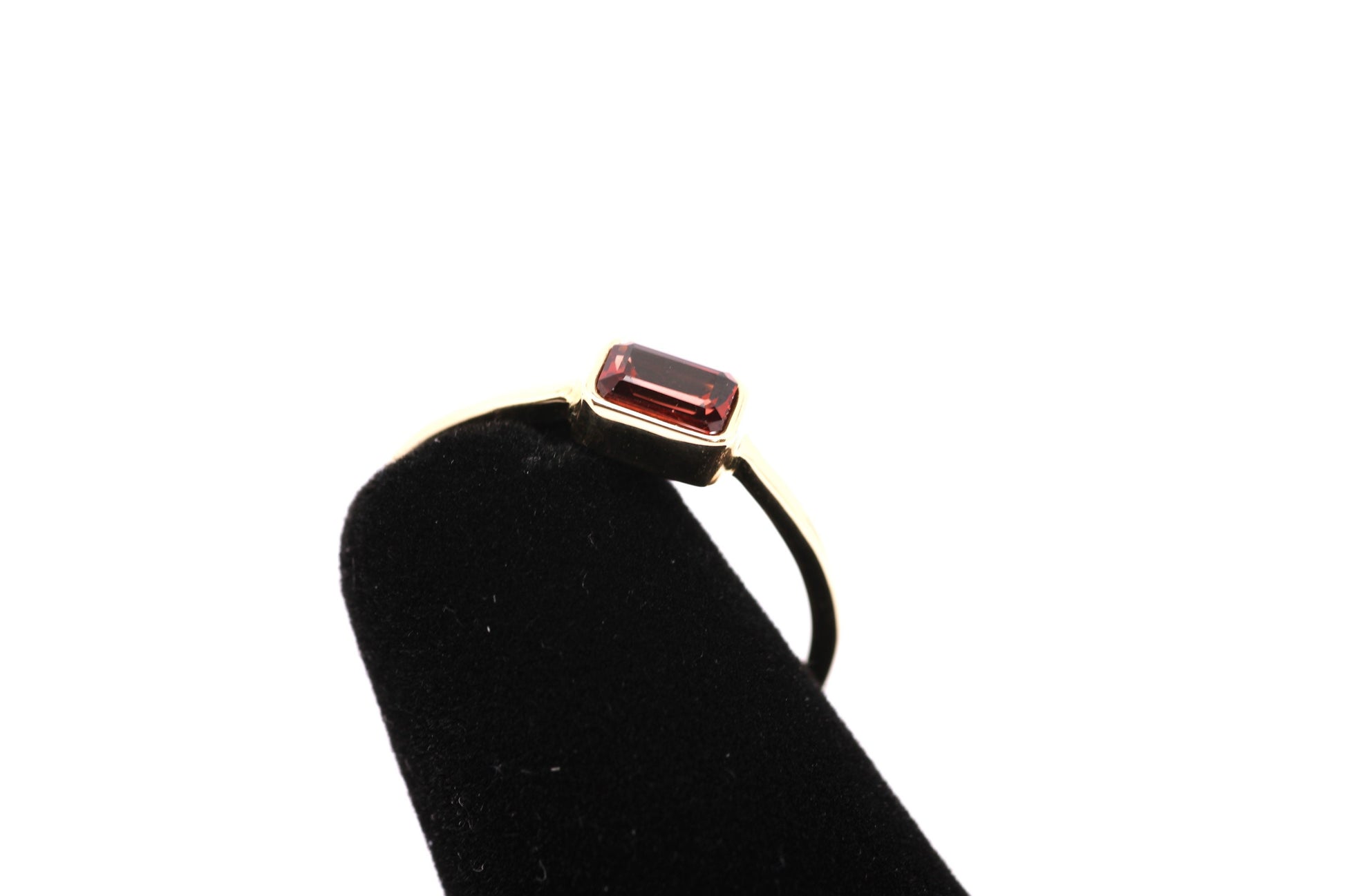 14k Gold Garnet Ring: Emerald Cut January Birthstone