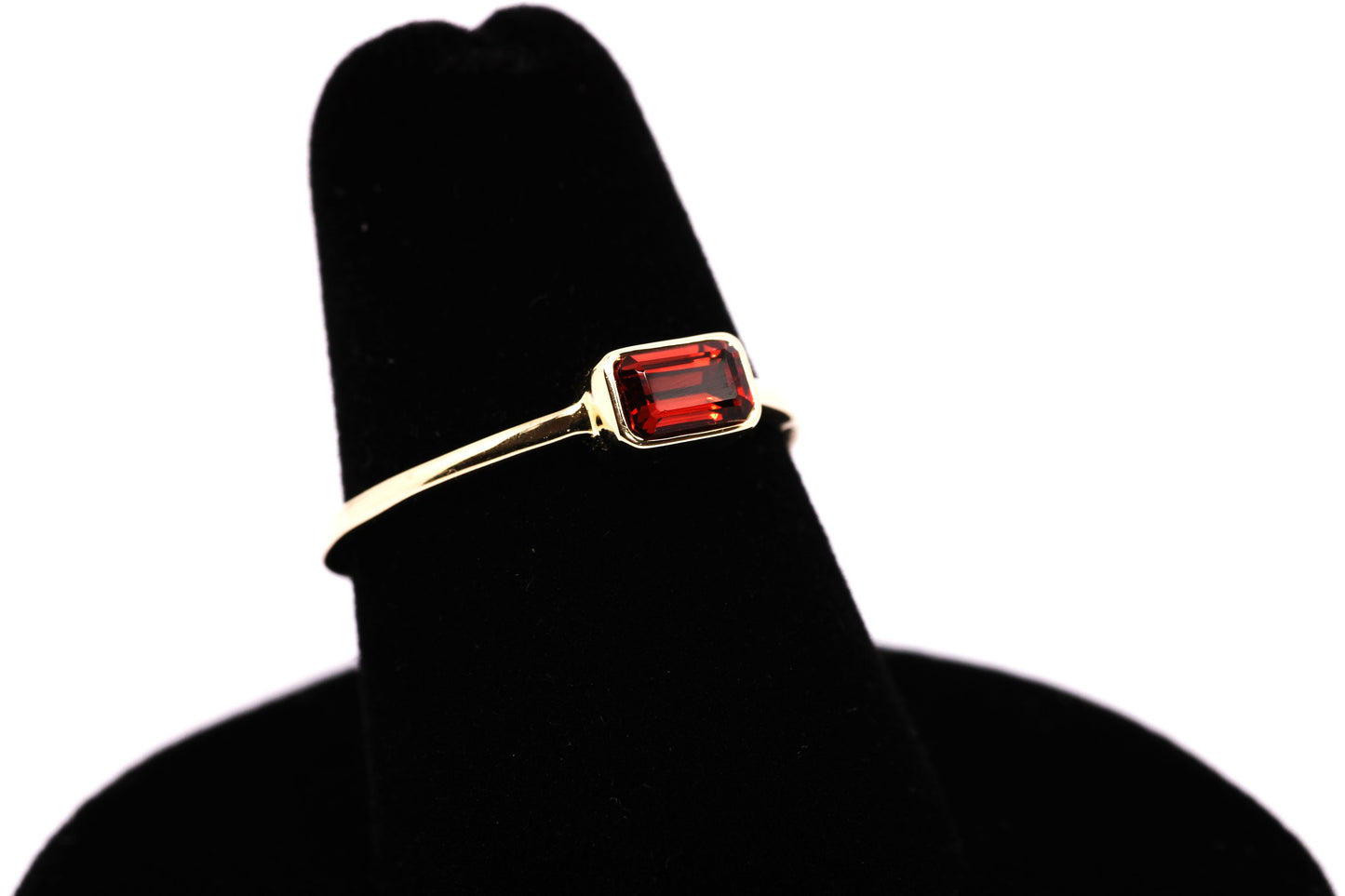 14k Gold Garnet Ring: Emerald Cut January Birthstone