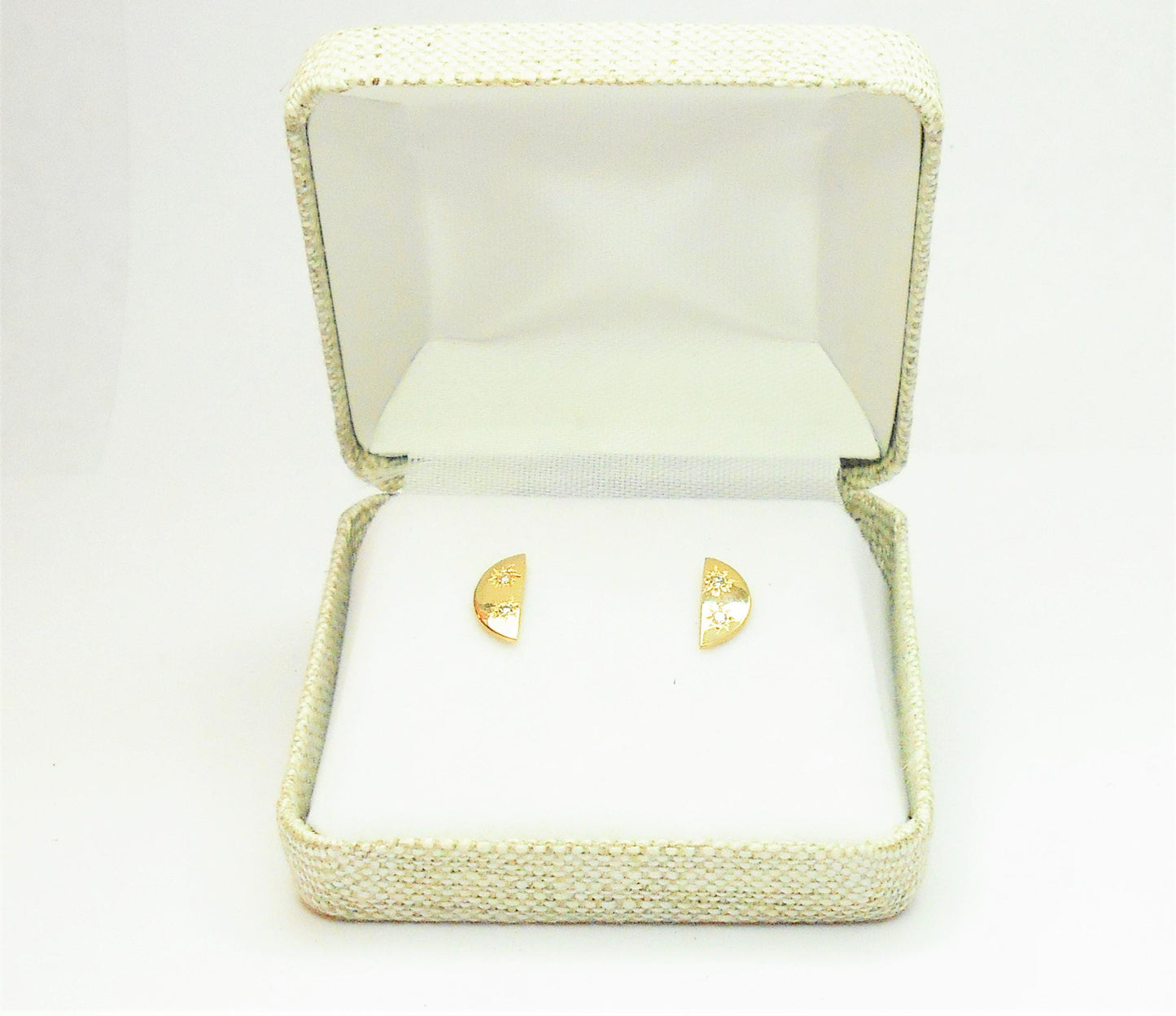 14k Gold Half Moon Diamond Stud Earrings