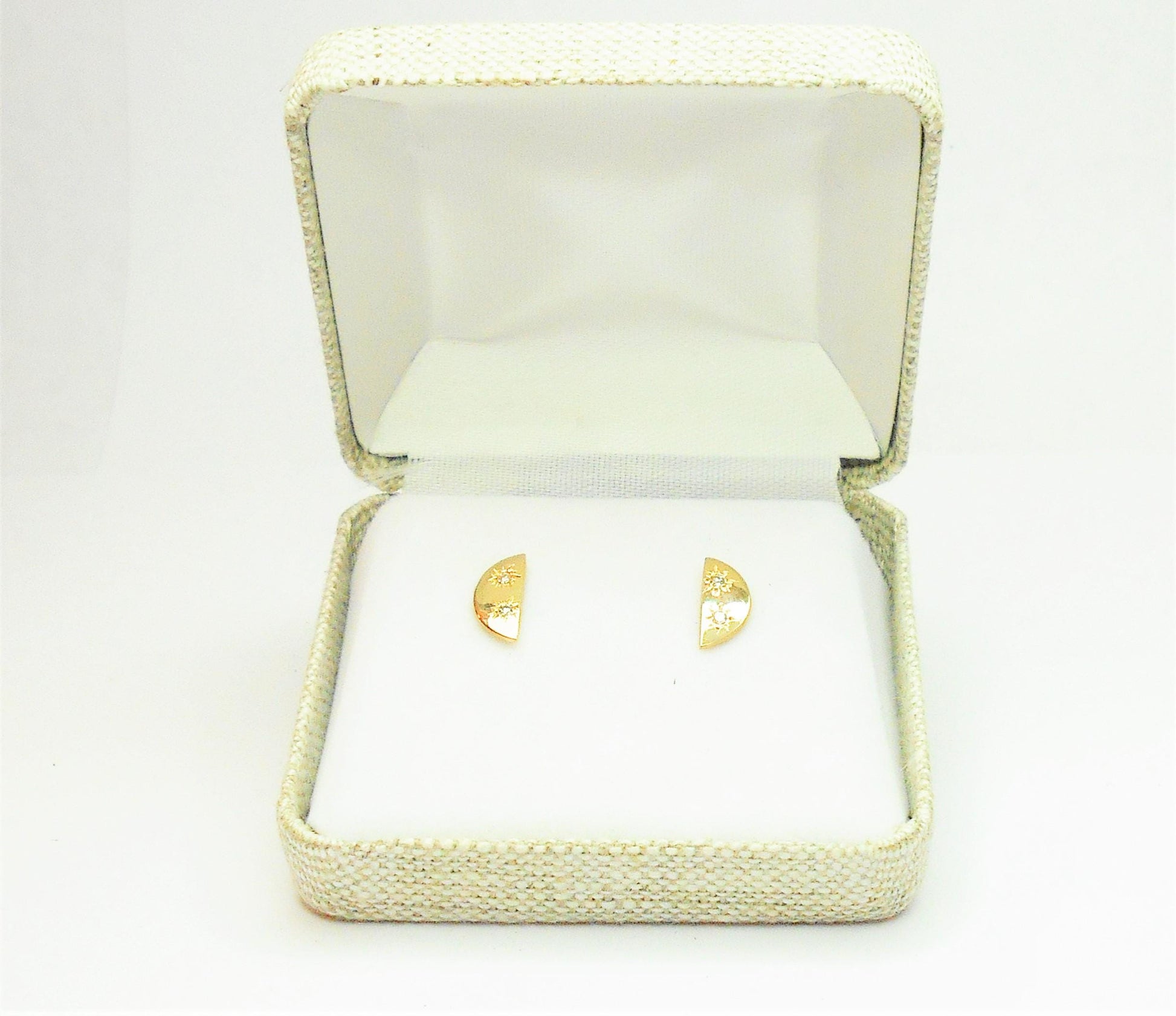 14k Gold Half Moon Diamond Stud Earrings