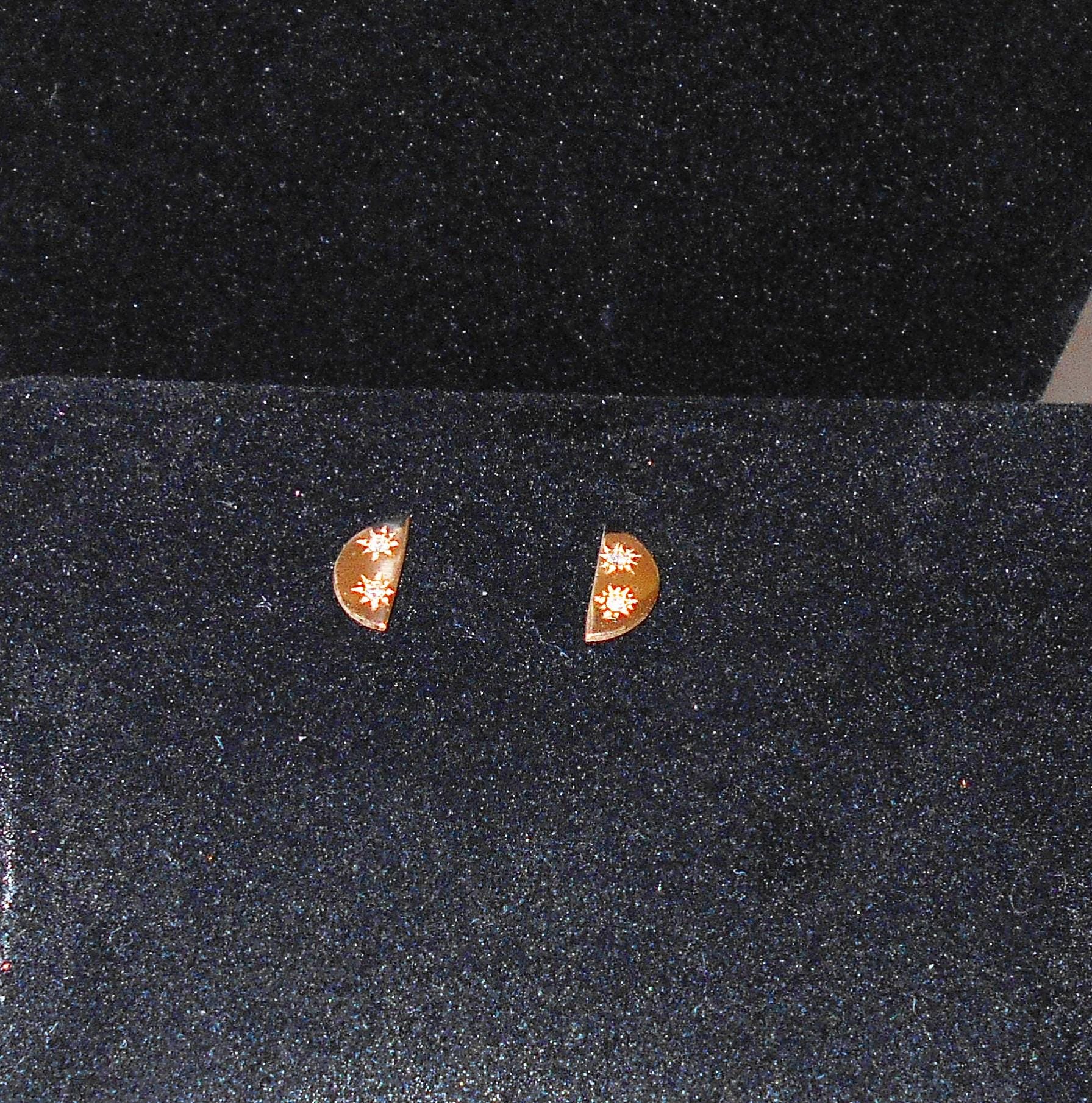 14k Gold Half Moon Diamond Stud Earrings