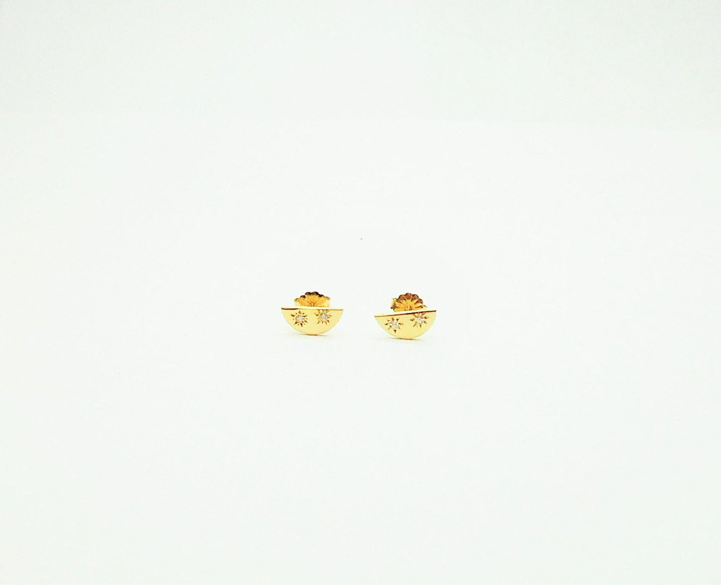 14k Gold Half Moon Diamond Stud Earrings