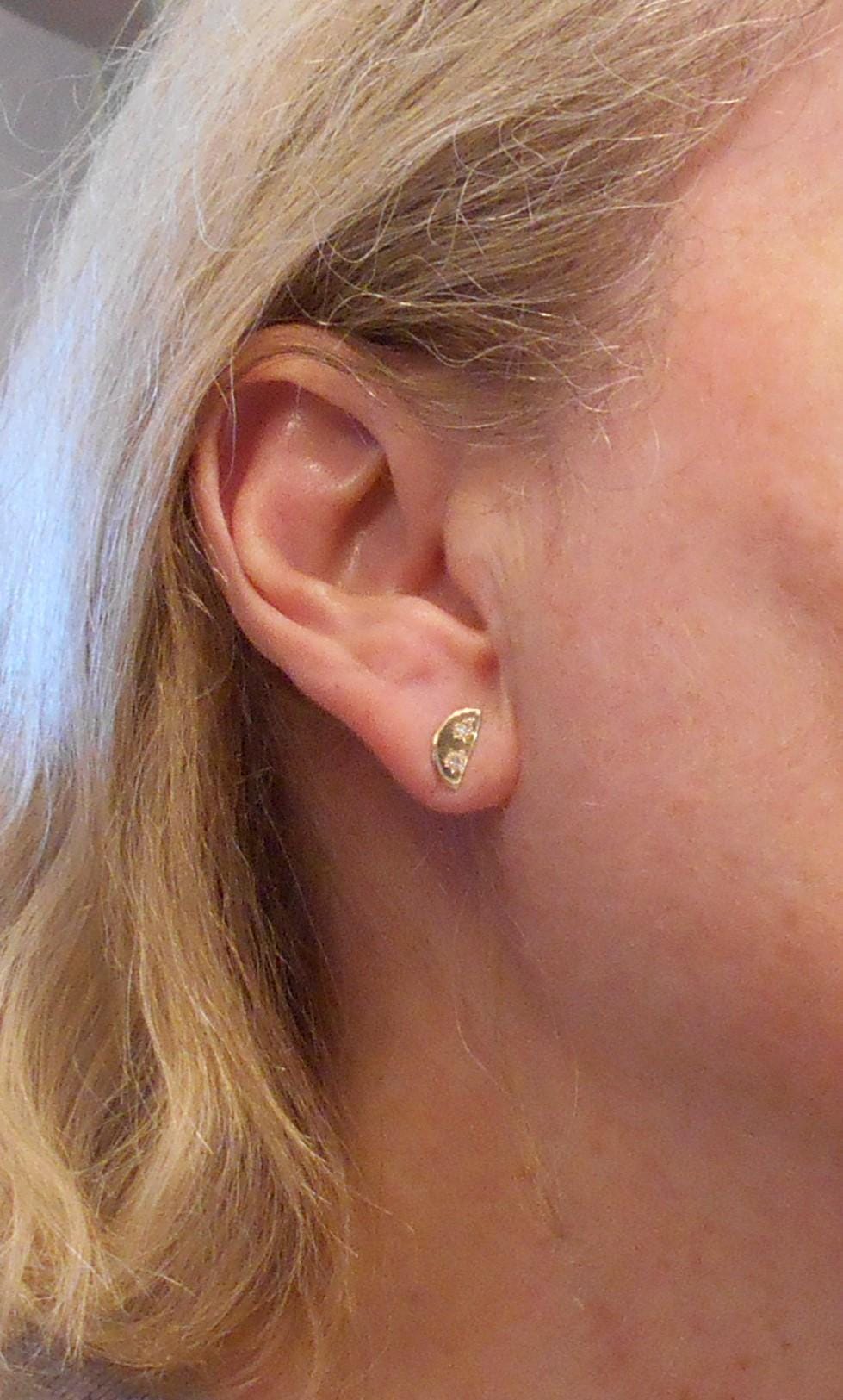 14k Gold Half Moon Diamond Stud Earrings