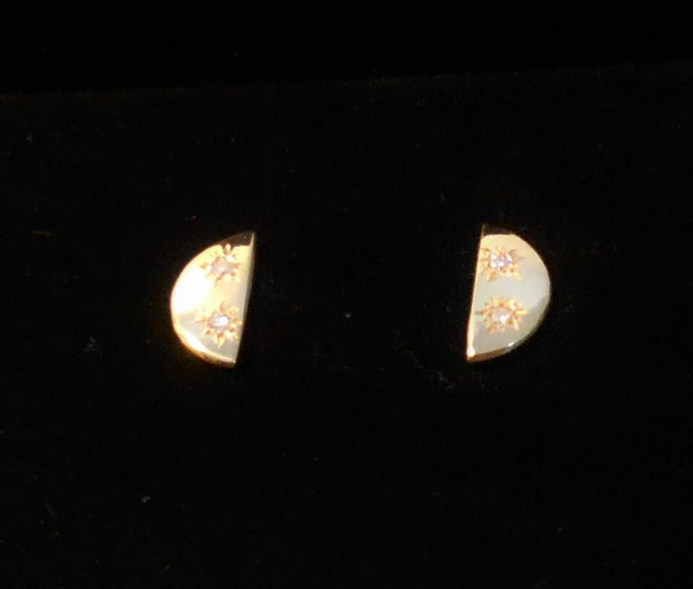 14k Gold Half Moon Diamond Stud Earrings