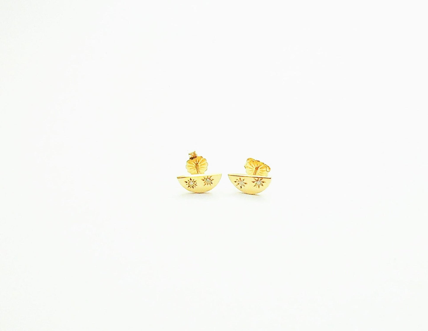 14k Gold Half Moon Diamond Stud Earrings