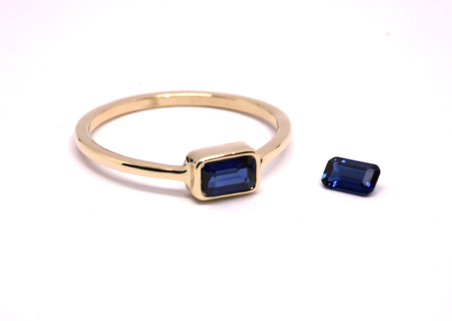 14k Gold Lab Sapphire Ring: September Birthstone Stacking Ring