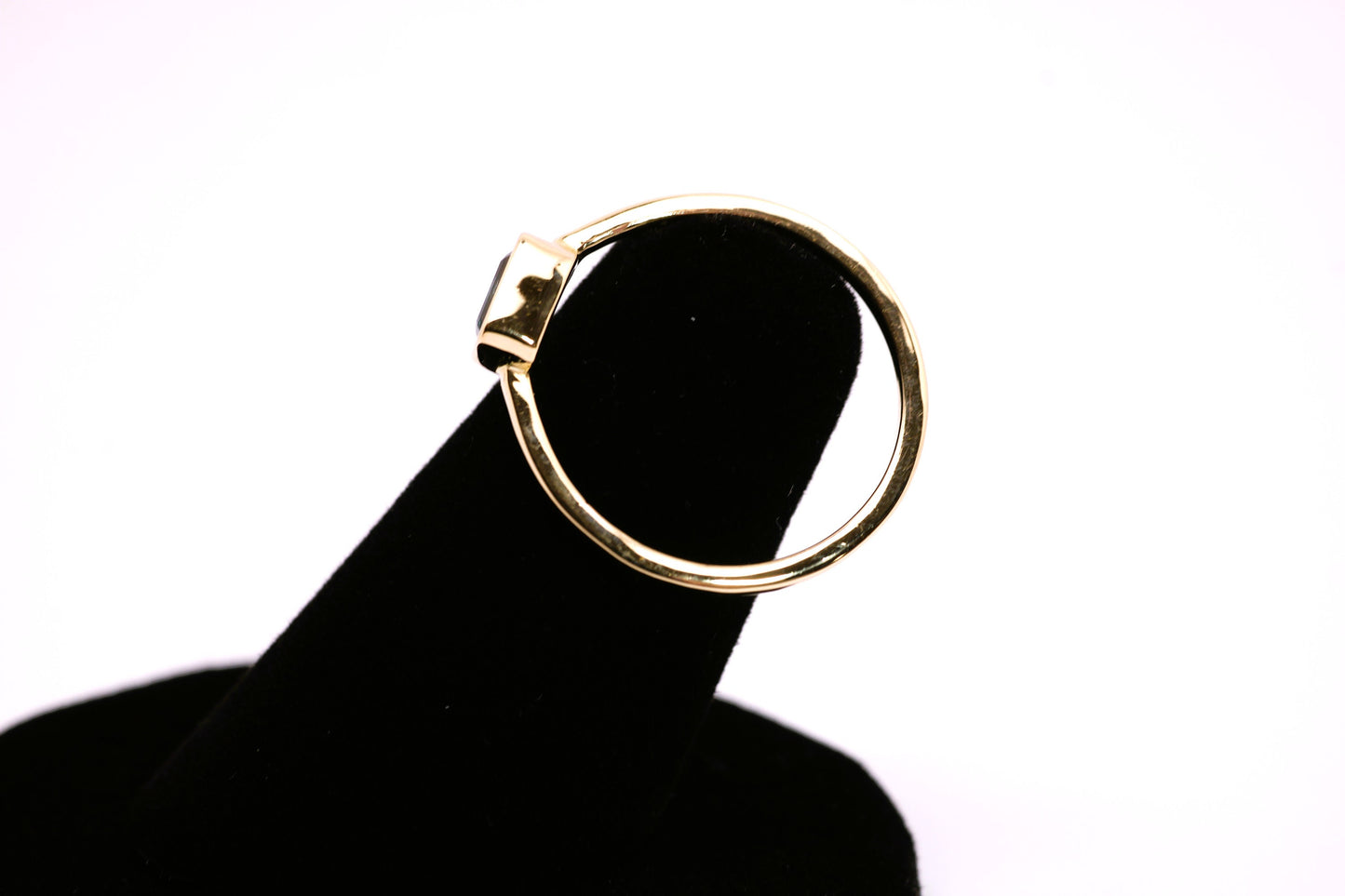 14k Gold London Blue Topaz Ring: Emerald Cut December Birthstone