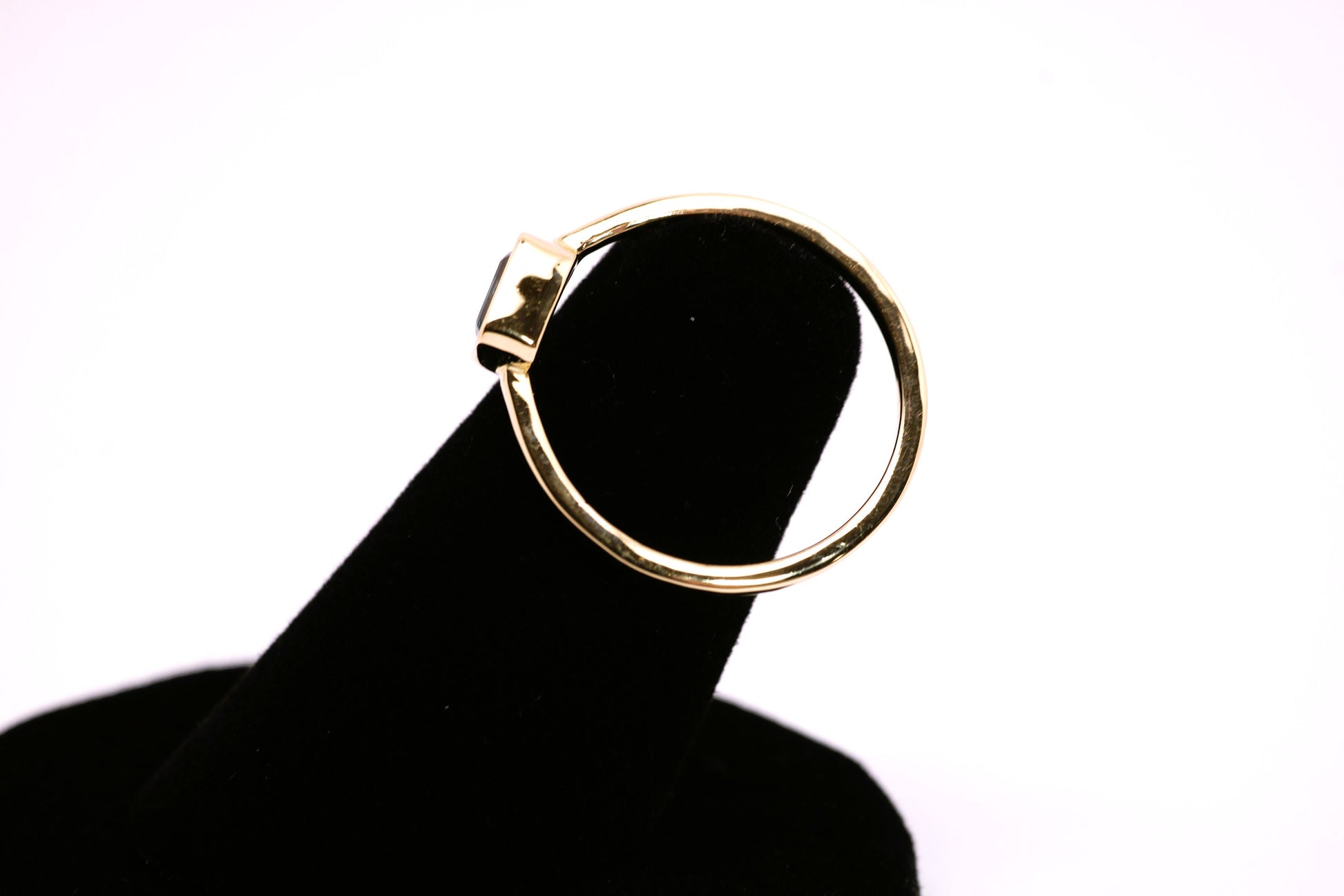 14k Gold London Blue Topaz Ring: Emerald Cut December Birthstone