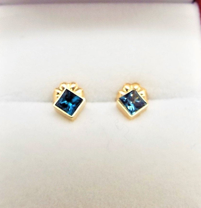 14k Gold London Blue Topaz Stud Earrings: December Birthstone