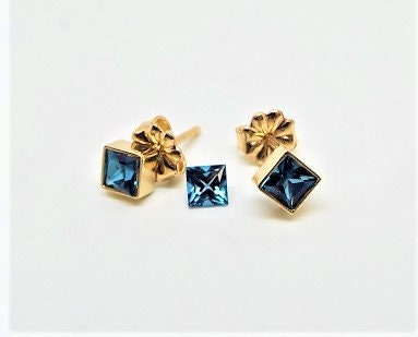 14k Gold London Blue Topaz Stud Earrings: December Birthstone