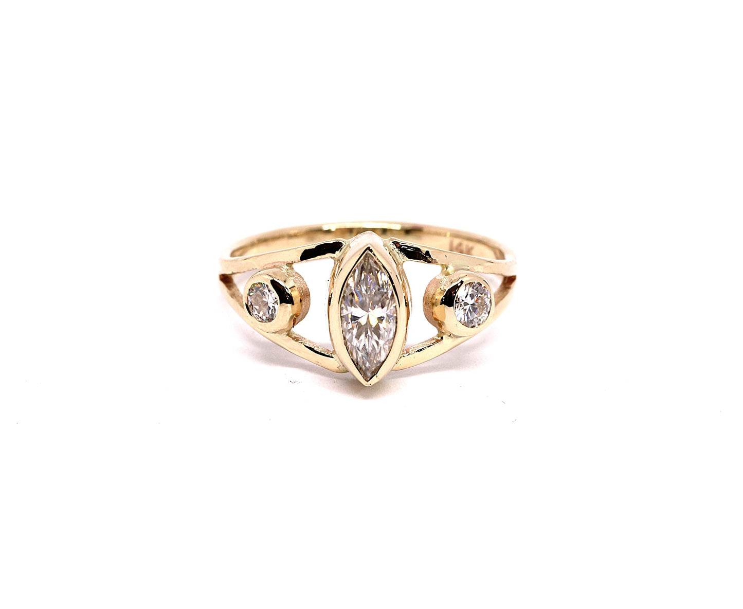 14k Gold Marquise Natural Diamond Engagement Ring: Split Band, .45ct TW