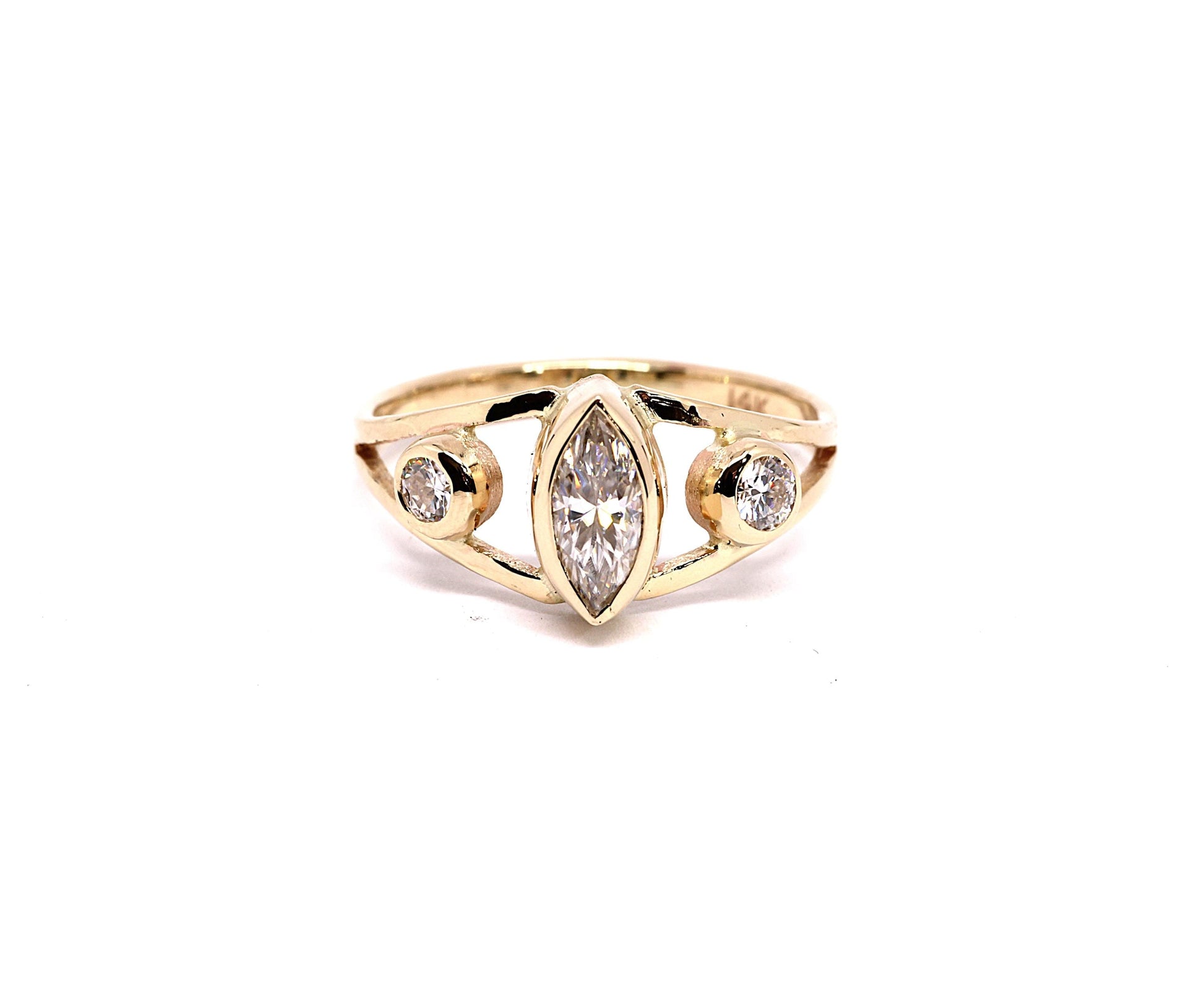 14k Gold Marquise Natural Diamond Engagement Ring: Split Band, .45ct TW